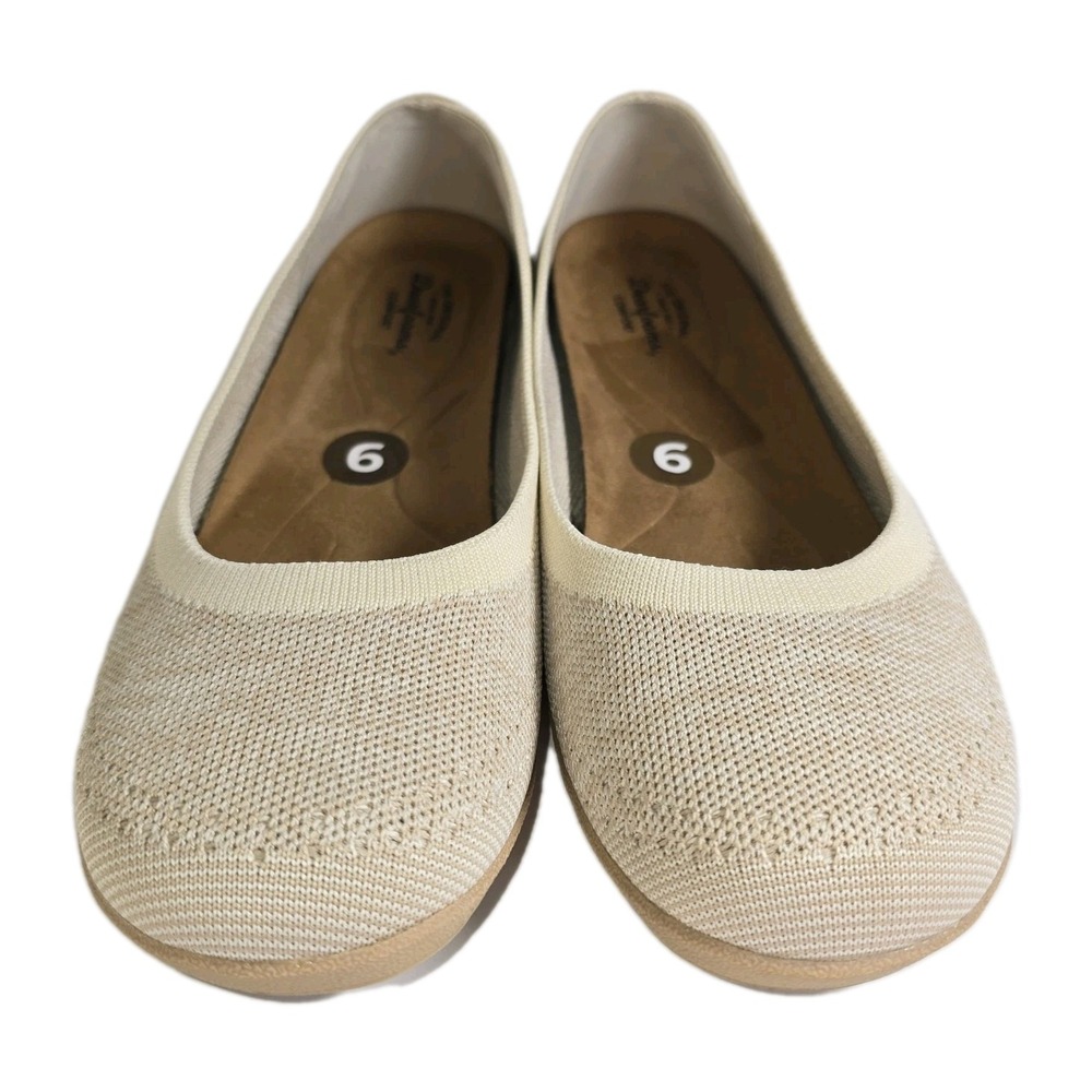 Dearfoams Womens‎ Flats Size 9 Cream Knit Comfort Slip On Shoes Memory Foam